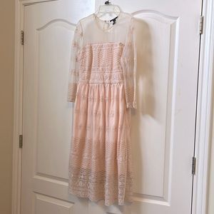 Sheer lace embroidered dusty rose fairy midi dress
